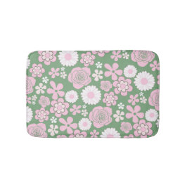 Green Pink White Retro Y2K 70er Blume Muster Badematte