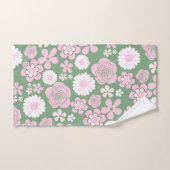 Green Pink White Retro Y2K 70er Blume Muster Badhandtuch Set (Handtuch)