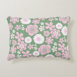 Green Pink White Retro Y2K 70er Blume Muster Dekokissen