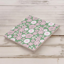 Green Pink White Retro Y2K 70er Blume Muster Fliese