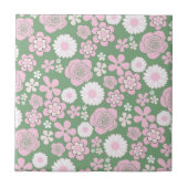 Green Pink White Retro Y2K 70er Blume Muster Fliese (Vorderseite)