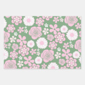 Green Pink White Retro Y2K 70er Blume Muster Geschenkpapier Set (Vorderseite)