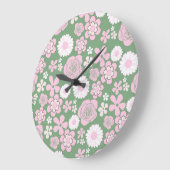 Green Pink White Retro Y2K 70er Blume Muster Große Wanduhr (Winkel)