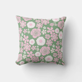 Green Pink White Retro Y2K 70er Blume Muster Kissen