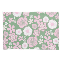 Green Pink White Retro Y2K 70er Blume Muster Kissenbezug