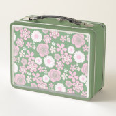 Green Pink White Retro Y2K 70er Blume Muster Metall Brotdose (Rückseite)