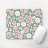 Green Pink White Retro Y2K 70er Blume Muster Mousepad (Mit Mouse)