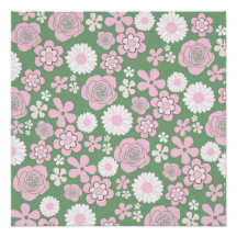 Green Pink White Retro Y2K 70er Blume Muster