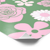 Green Pink White Retro Y2K 70er Blume Muster Poster (Ecke)