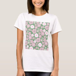 Green Pink White Retro Y2K 70er Blume Muster T-Shirt