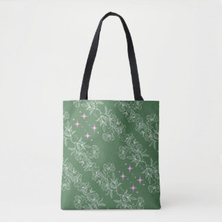 GREEN PINK WHITE SEAMLESS BLUME PATTER TASCHE