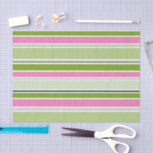 GREEN PINK WHITE STRIPES SEIDENPAPIER (Handwerk)