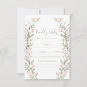 Green pink wildflower floral wedding RSVP cards (Vorderseite)