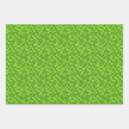 Green Pixel Pattern Retro 8-Bit Gaming Geschenkpapier Set