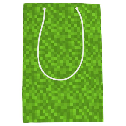 Green Pixel Pattern Retro 8-Bit Gaming Mittlere Geschenktüte (Vorderseite)