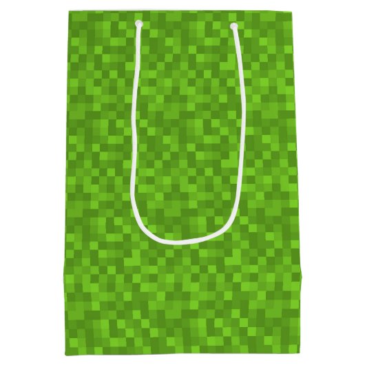 Green Pixel Pattern Retro 8-Bit Gaming Mittlere Geschenktüte (Rückseite)