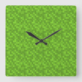 Green Pixel Pattern Retro 8-Bit Gaming Quadratische Wanduhr (Vorderseite)