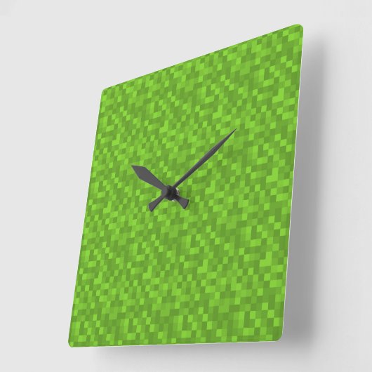 Green Pixel Pattern Retro 8-Bit Gaming Quadratische Wanduhr (Winkel)