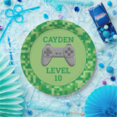 Green pixellevel up Video Game Birthday Party Pappteller (Party)