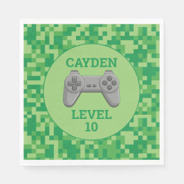 Green pixellevel up Video Game Birthday Party Serviette