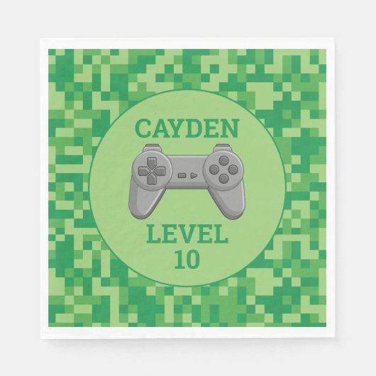 Green pixellevel up Video Game Birthday Party Serviette (Vorderseite)