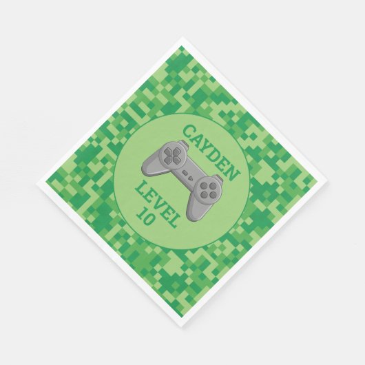 Green pixellevel up Video Game Birthday Party Serviette (Ecke)