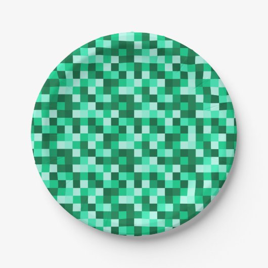 Green Pixels Gift Tag, Minecraft Inspired Print Pappteller (Vorderseite)