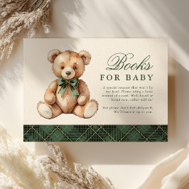 Green Plaid Bear Baby Shower Books For Baby Begleitkarte