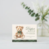 Green Plaid Bear Baby Shower Diaper Raffle Begleitkarte (Stehend Vorderseite)