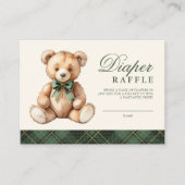 Green Plaid Bear Baby Shower Diaper Raffle Begleitkarte (Vorderseite)