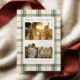 Green Plaid Christmas Card with Photo Feiertagskarte