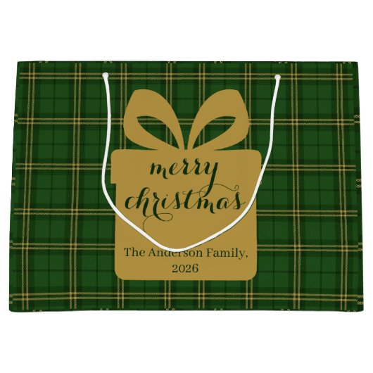 Green Plaid Christmas Festive Pattern - Große Geschenktüte (Vorderseite)