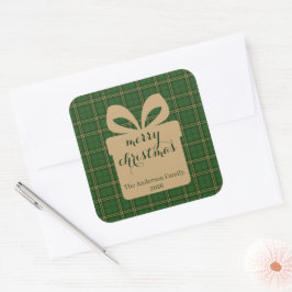 Green Plaid Christmas Festive Pattern -  Quadratischer Aufkleber