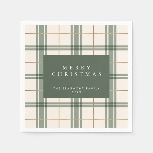 Green Plaid Christmas Paper Napkins Serviette (Vorderseite)