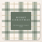 Green Plaid Christmas Square Paper Coaster Rechteckiger Pappuntersetzer (Vorderseite)