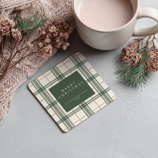 Green Plaid Christmas Square Paper Coaster Rechteckiger Pappuntersetzer