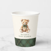 Green Plaid Classic Teddy Bear Baby Shower Pappbecher (Vorderseite)