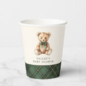 Green Plaid Classic Teddy Bear Baby Shower Pappbecher (Rückseite)