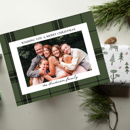Green Plaid Custom Horizontal Photo Christmas  Feiertagspostkarte