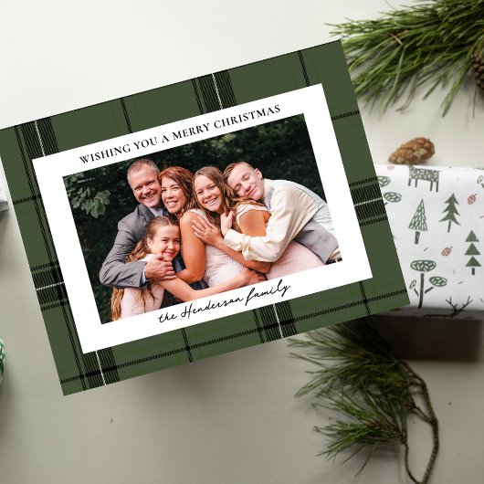 Green Plaid Custom Horizontal Photo Christmas  Feiertagspostkarte