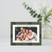 Green Plaid Custom Horizontal Photo Christmas  Feiertagspostkarte (Stehend Vorderseite)