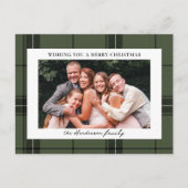 Green Plaid Custom Horizontal Photo Christmas  Feiertagspostkarte (Vorderseite)