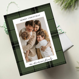 Green Plaid Custom Vertical Photo Christmas Feiertagspostkarte
