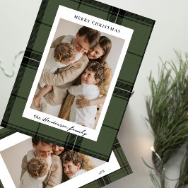 Green Plaid Elegant Custom Two  Photo Christmas  Feiertagskarte