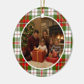 Green Plaid Family Christmas Keramik Ornament (Links)