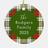 Green Plaid Family Christmas Keramik Ornament (Hinten)