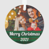 Green Plaid Family Christmas Photo With Text Ornament (Rückseite)