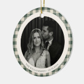 Green Plaid Gingham Wedding Photo Holiday Keepsake Keramik Ornament (Links)