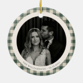 Green Plaid Gingham Wedding Photo Holiday Keepsake Keramik Ornament (Hinten)