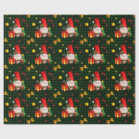 Green Plaid Gnome Santa Geschenkpapier (Flach)
